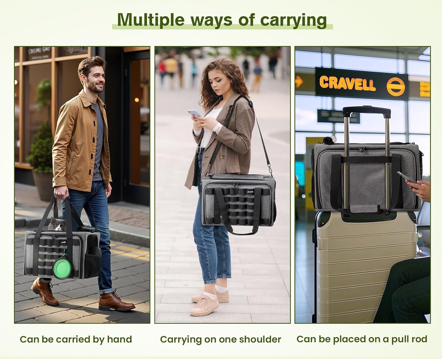 Approved Collapsible Cat Soft-Sided Carriers, Breathable Pet Carriers up to 5kg/12lbs, Portable Dog Carrier Great for Travel, Outdoor, Hiking, Camping(Gray) - PuriLite