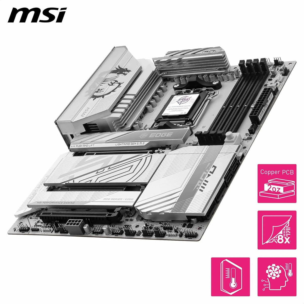 MSI MPG X870E Edge TI WiFi Gaming Motherboard (AMD Ryzen 9000/8000/7000 Series Processors, AM5, DDR5, PCIe 4.0, M.2, SATA 6Gb/s, USB 3.2 Gen 2, HDMI/DP, Wi-Fi 7, Bluetooth 5.3, 2.5Gbps LAN, ATX) - PuriLite