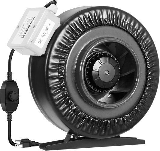 VIVOSUN Z6 6 Inch Inline Duct Fan, 440 CFM Ventilation Fan with Variable Speed Controller for Grow Tent, Indoor Garden Ventilation, Black - PuriLite