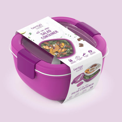 Bentgo Salad - Stackable Lunch Container with Large 54-oz Salad Bowl, 4-Compartment Bento-Style Tray for Toppings, 3-oz Sauce Container for Dressings, Built-in Reusable Fork & BPA-Free (Khaki Green) - PuriLite