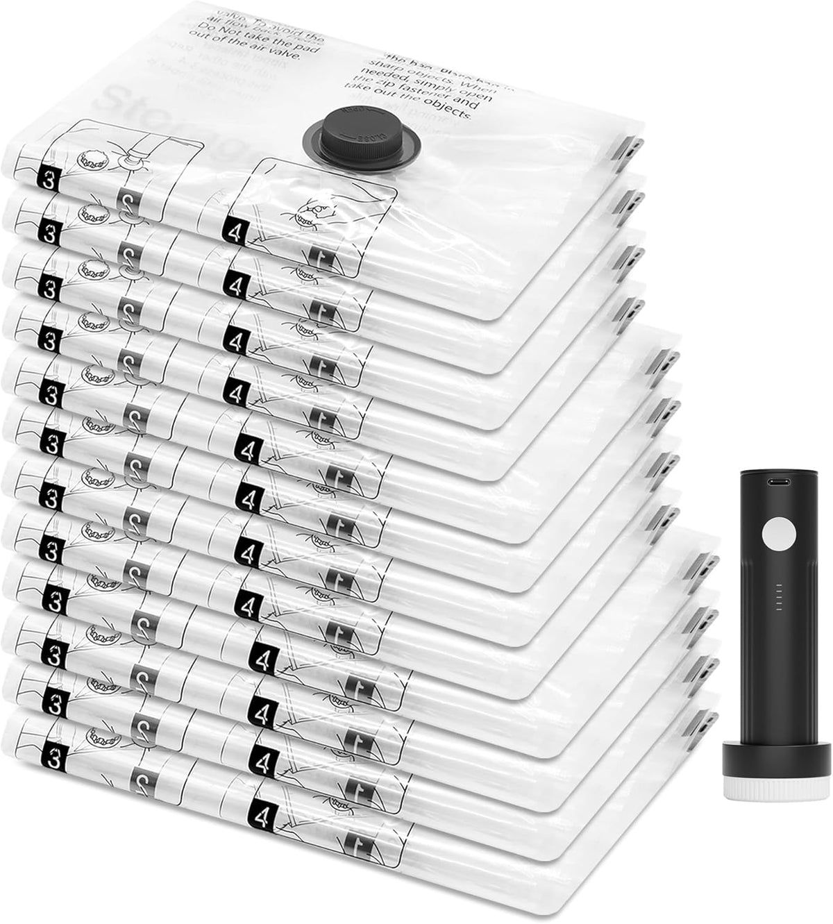 Travel Vacuum Storage Bags with Portable Electric Pump, 12-Pack Compression Packing Cubes for Suitcase and Backpack, Space Saver Vacuum Seal Bags for Clothing and Luggage Organization - PuriLite