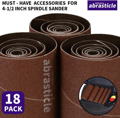 18 Pack Spindle Sander Sleeves, Sanding Sleeves for Oscillating Sander, 80 150 240 Assorted Grit Sandpaper, 4-1/2" Length, 1/2",3/4",1",1-1/2", 2", 3" Diameter - PuriLite