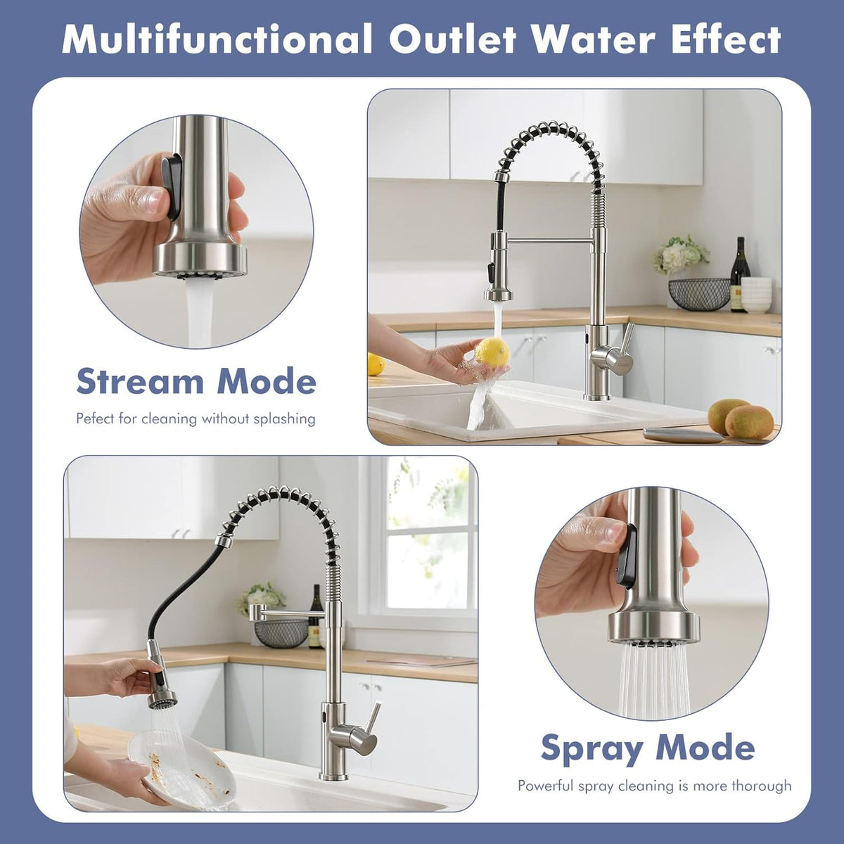 GIMILI Matte Black Kitchen Faucet with LED Light,Single Hole Spring Kitchen Sink Faucet with Pull Down Sprayer - PuriLite