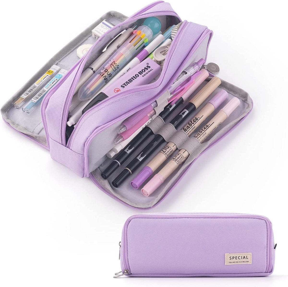 Big Capacity Pencil Case, OLIYuMi 3 Compartment Pencil Pouch Pencil Bag Storage Box Stationery Organizer Makeup Bag with Zipper Closure for Student Office College Boys and Girls (Pink) - PuriLite