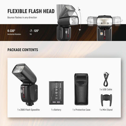 NEEWER Z880-C 2.4G 76Ws TTL Camera Flash Speedlite Compatible with Canon, Upgraded UI, Adjustable Modeling Lamp, TTL/M Quick Switch TCM Key, 1/8000s HSS 7.2V/3000mAh Battery 600 Full Power Flash - PuriLite