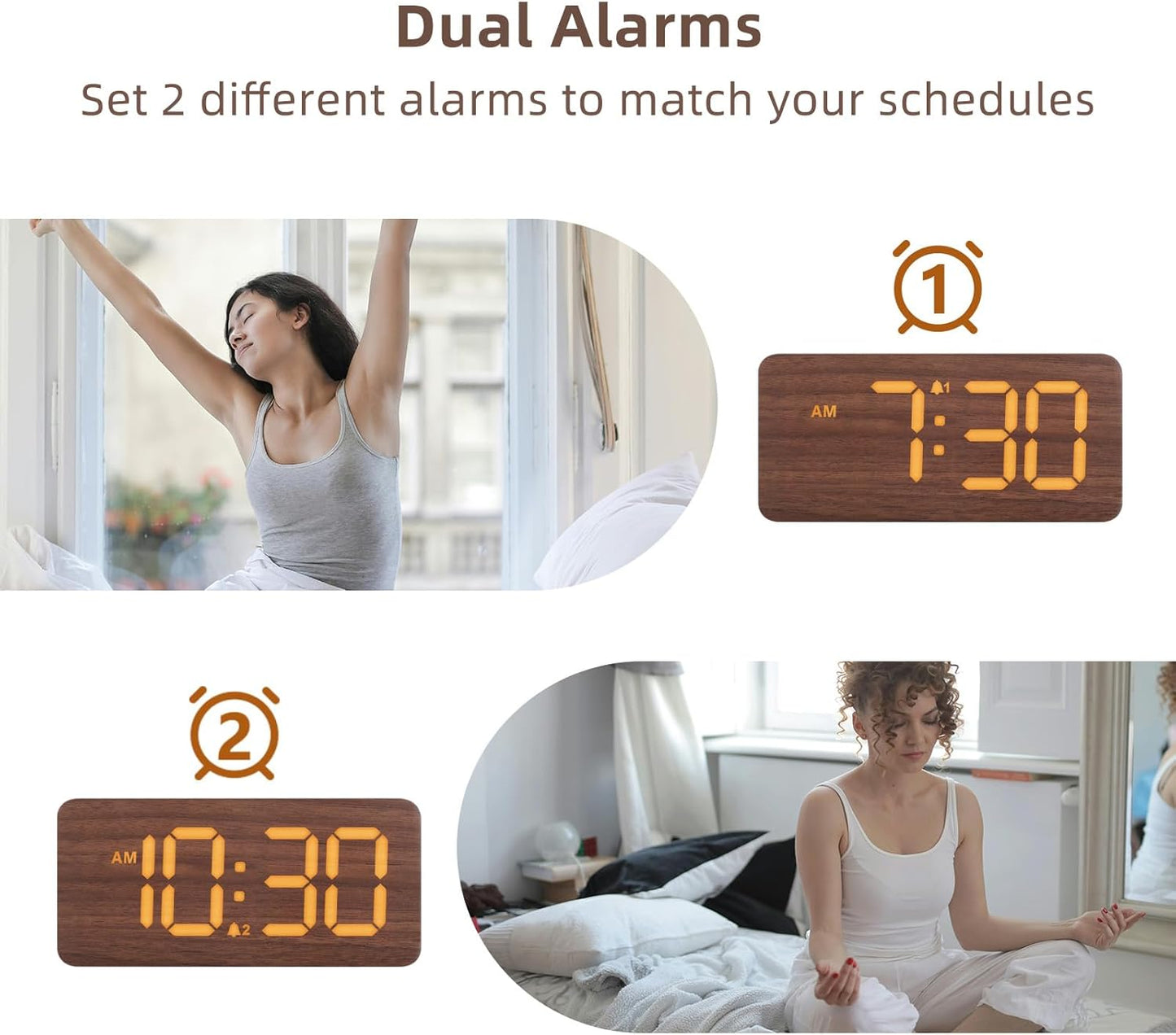 Purilite Select Wooden Digital Alarm Clock with Large LED Display - PuriLite