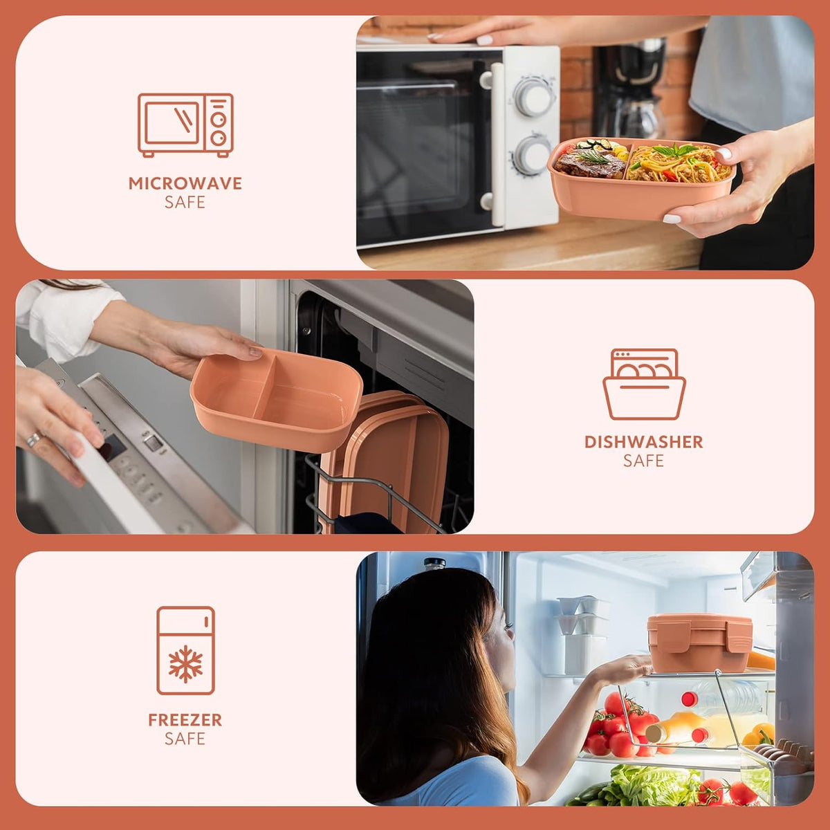 Bento Box Adult - 3 Layers Stackable Lunch Containers for Adults & Kids, 72oz Large Salad Containers for Lunch with Utensil Sauce Dressing Containers for Dining Out,Work,Pink - PuriLite