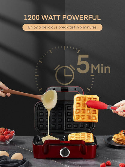 FOHERE 3-in-1 Waffle Maker, Sandwich Maker, Panini Press with Removable Plates, 5-Gear Temperature, LED Indicator Lights, Portable Handle, 1200W Belgian Electric Grill Cheese Machine - PuriLite