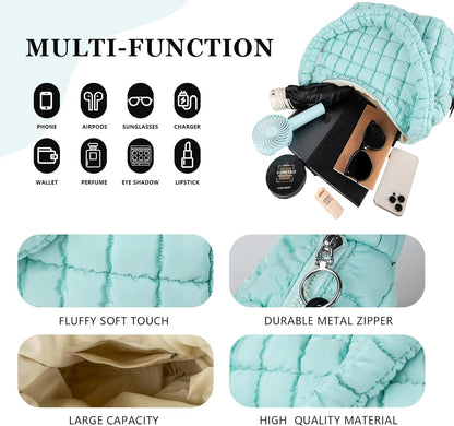 Quilted Puffer Tote Bag Large Crossbody Shoulder Bag with Zipper, Nylon Hobo Oversized Handbag - PuriLite