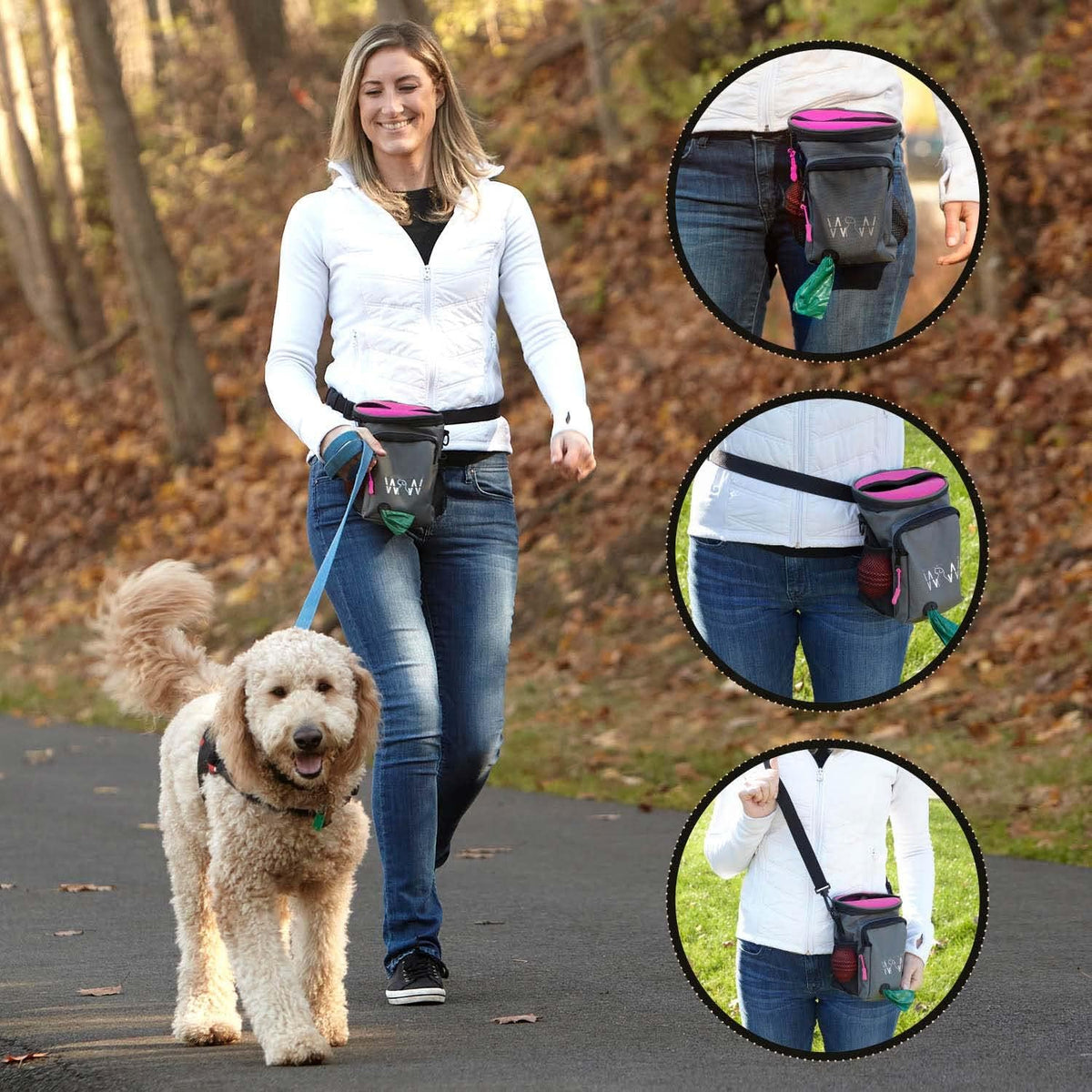 Wolf in Winter Quickdraw XL Dog Treat Pouch Bag for Training with Waste Bag Holder Phone Pocket and Belt Clip – Dog Accessories for Walking Hiking and Puppy Essentials – (Raspberry) - PuriLite