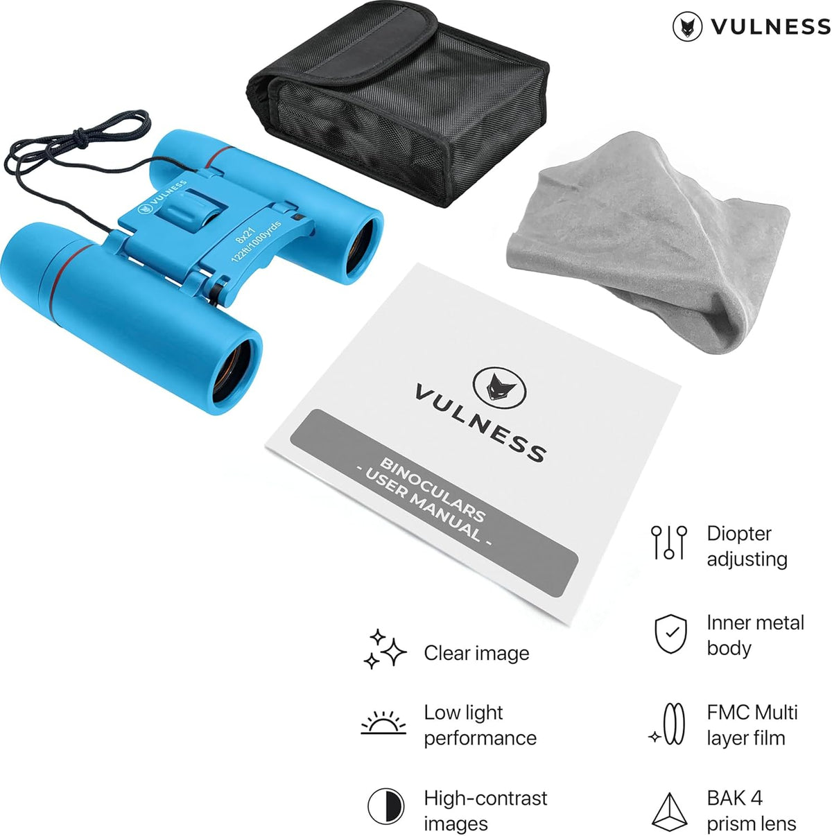 Binoculars for Adults | Compact Small Mini Travel Binocular for Bird Watching High Powered Electronics Cruise Ship Essentials Norwegian Alaska Must Haves Hiking Camping Gear by VULNESS (Black, 8X21) - PuriLite