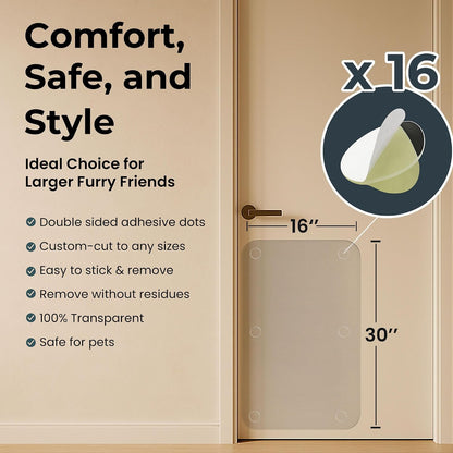 Heavy Duty Door Protector from Dog Scratching 16 x 30'' Transparent PVC Pet Door Guard Protection, Easy Install & Remove Custom-Cut Anti-Scratch Shield for Interior Doors, Cat Damage Prevention 1-Pack
