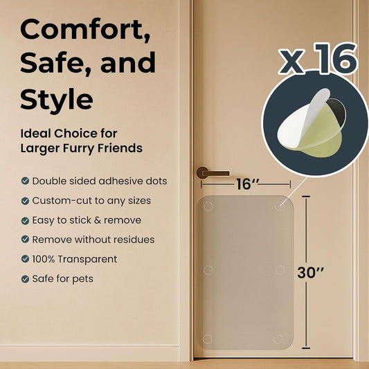 Heavy Duty Door Protector from Dog Scratching 16 x 30'' Transparent PVC Pet Door Guard Protection, Easy Install & Remove Custom-Cut Anti-Scratch Shield for Interior Doors, Cat Damage Prevention 1-Pack