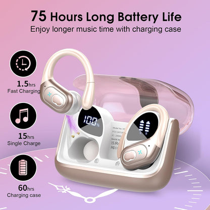 STECEi Wireless Earbuds 75hrs Bluetooth 5.4 Headphone Sport, Bluetooth Earbuds HiFi Stereo Over Ear Bud with Earhooks, ENC Noise Cancelling Mic, IP7 Waterproof Wireless Earphone for Workout/Running - PuriLite