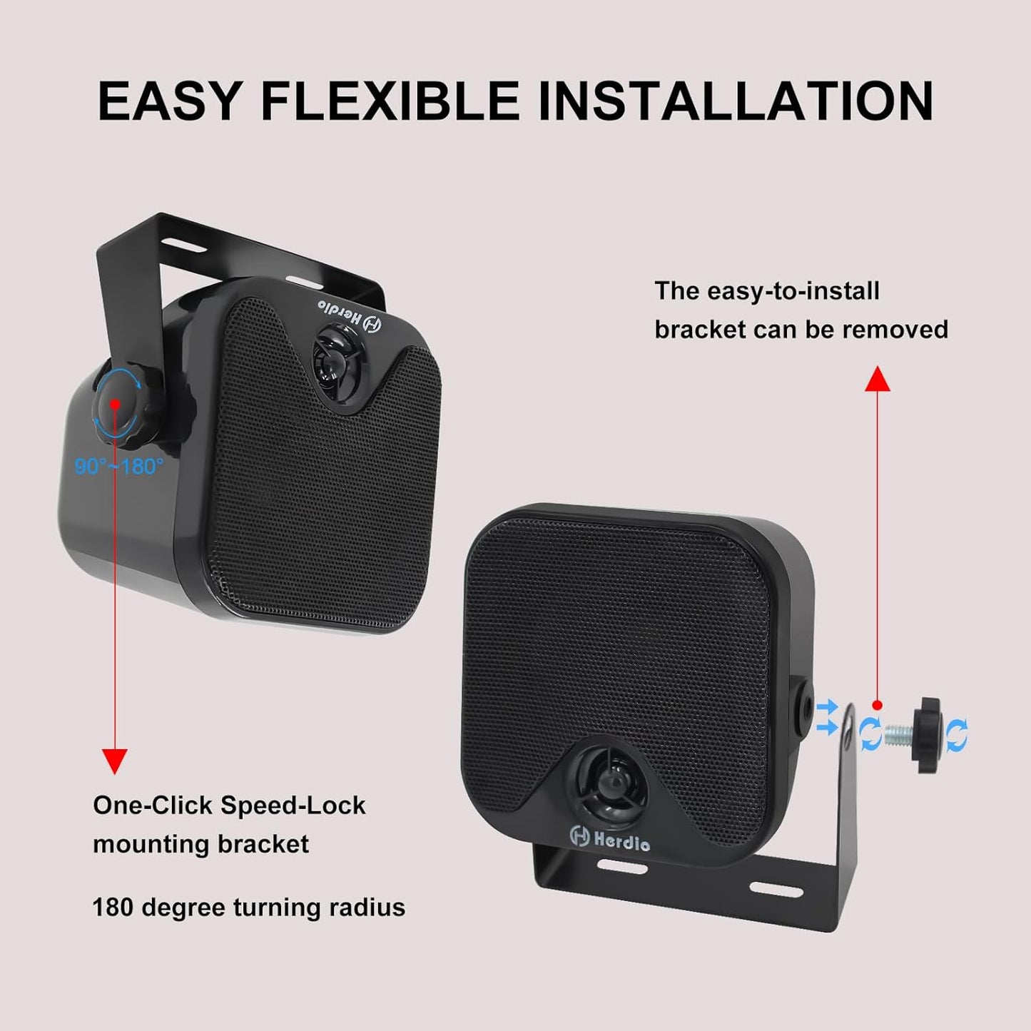 Herdio 4 Inches Heavy Duty Waterproof Boat Marine Box Outdoor Speakers Surface Mounted for Skid Steer ATV UTV RZR RV Golf Cart Tractor Powersports Boat Truck Jeep(4 Black Speakers) - PuriLite