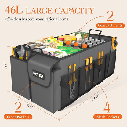 HOTOR Trunk Organizer - Car Organizer, Foldable Trunk organizer for SUVs & Sedans, Car Accessories, Tools, Sundries, 2 Compartments, Black - PuriLite