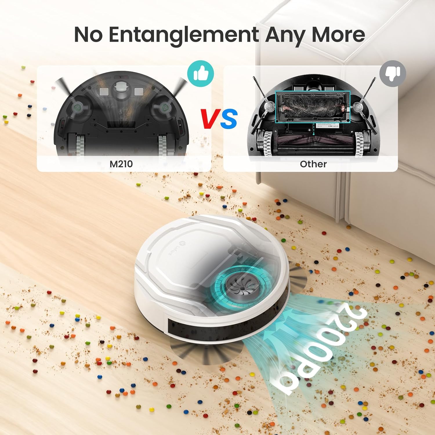 Lefant Robot Vacuums, 2200Pa Strong Suction, 120 Min Runtime, WiFi/App/Alexa Control, Self-Charging Robotic Vacuum Cleaner, Slim, Quiet, 6 Cleaning Modes Ideal for Pet Hair, Hard Floor (M210) - PuriLite