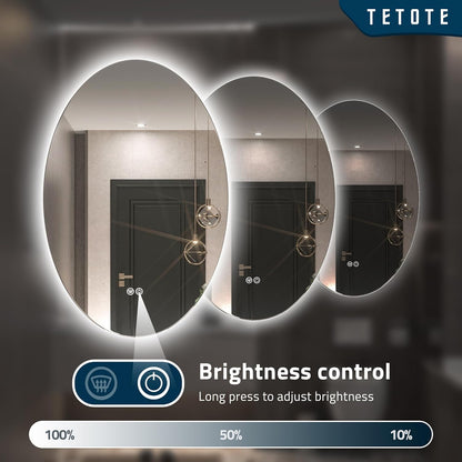 TETOTE 28 Inch Round LED Bathroom Vanity Mirror, Anti-Fog Dimmable Lights IP54 Waterproof Circle Makeup Wall Mounted Mirror - PuriLite