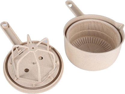 Salad Spinner, Lettuce Spinner with Bowl and Colander Manual Lettuce Dryer with Egg Strainer for Kitchen Manual Vegetables Rice Washin(Beige) - PuriLite