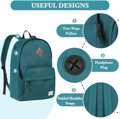 School Backpack, Kasqo 15.6 Inch Classic Lightweight Water-Resistant Backpack for Men Women Teens Girls Boys Kids to School, College, Travel, Work, Black - PuriLite