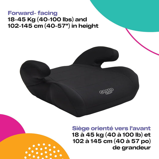 Cosco Kids Topside Lightweight Backless Belt-Positioning Booster Car Seat, Washable Cover, Black - PuriLite