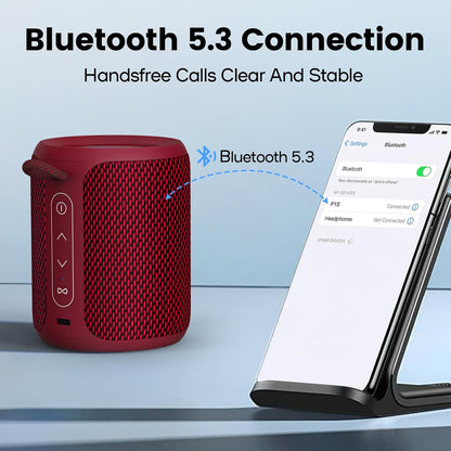 Deeyaple Portable Bluetooth Speaker, IP67 Waterproof Mini Bluetooth Speaker Wireless V5.3 with Stereo Sound,All Day,TWS Pairing,LED Light,Gift for him/her (Black) - PuriLite
