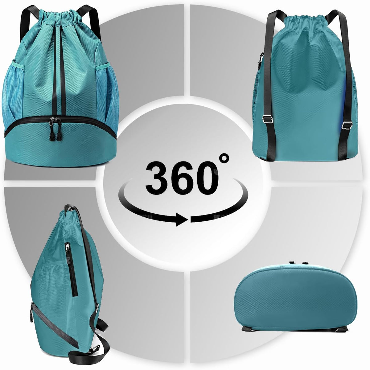 Hoedia Sports Drawstring Backpack - String Swim Gym Bag with Shoes Compartment and Wet Proof Pocket for Women/Men - PuriLite