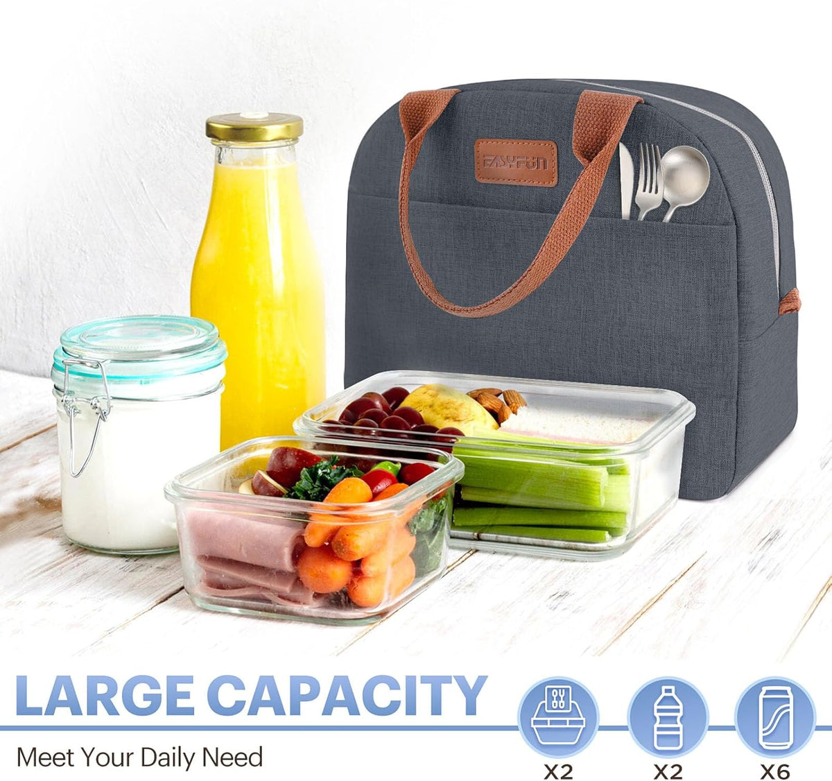 Lunch Bag for Women & Men Adult Insulated Lunch Box, Small Leakproof Cooler Food Lunch Containers Reusable High Capacity Lunch Tote Bags for Work, Travel, Outdoor - PuriLite