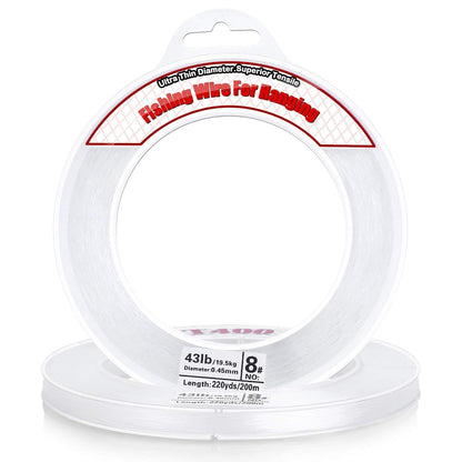 Clear Fishing Wire, Acejoz 656FT Fishing Line Clear Invisible Hanging Wire Strong Nylon String Supports 40 Pounds for Balloon Garland Hanging Decorations - PuriLite