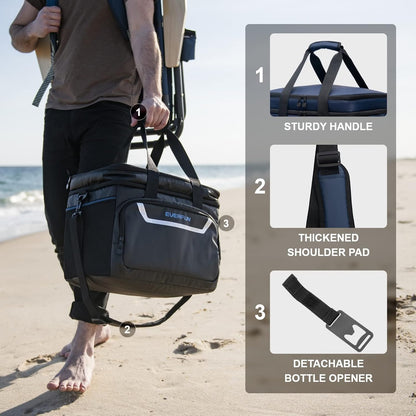 EVERFUN Cooler Bag Insulated Beach Cooler Lunch Bag Box for Men Women Dual Compartments Collapsible Waterproof Leak-Proof for Travel Work Picnic - PuriLite