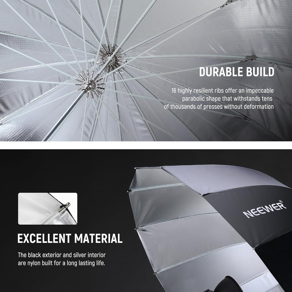 NEEWER 71"/180cm Parabolic Reflective Umbrella Photography with White Inner, Soft Lighting with Diffuser Cover, Bag, Quick Fold for Camera Photo Studio Video Light Shooting Monolight Flash, NS4U - PuriLite