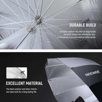 NEEWER 71"/180cm Parabolic Reflective Umbrella Photography with White Inner, Soft Lighting with Diffuser Cover, Bag, Quick Fold for Camera Photo Studio Video Light Shooting Monolight Flash, NS4U - PuriLite
