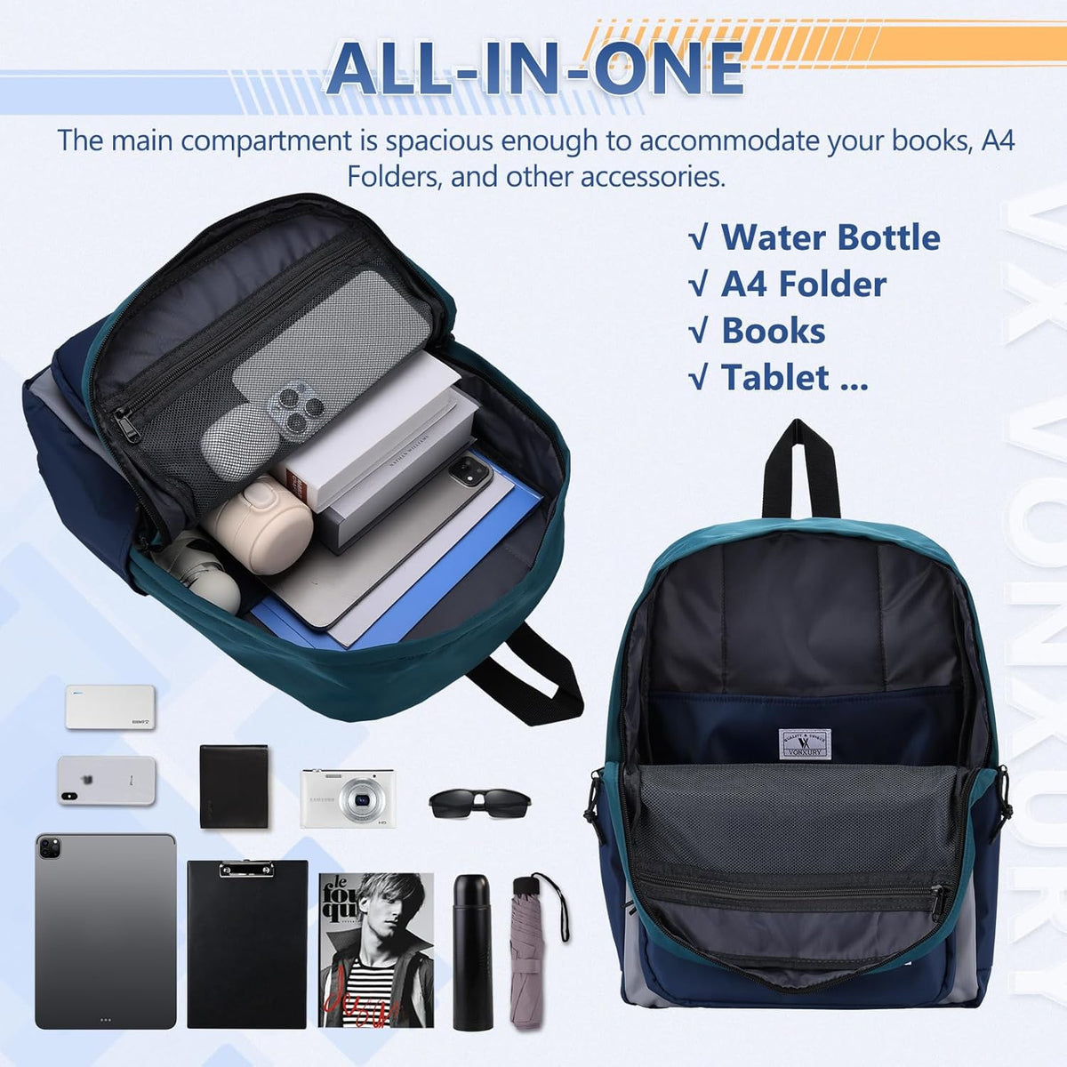 School Backpack for Kids,Lightweight Water Resistant Work Travel Backpack for Women Men Teens VONXURY - PuriLite