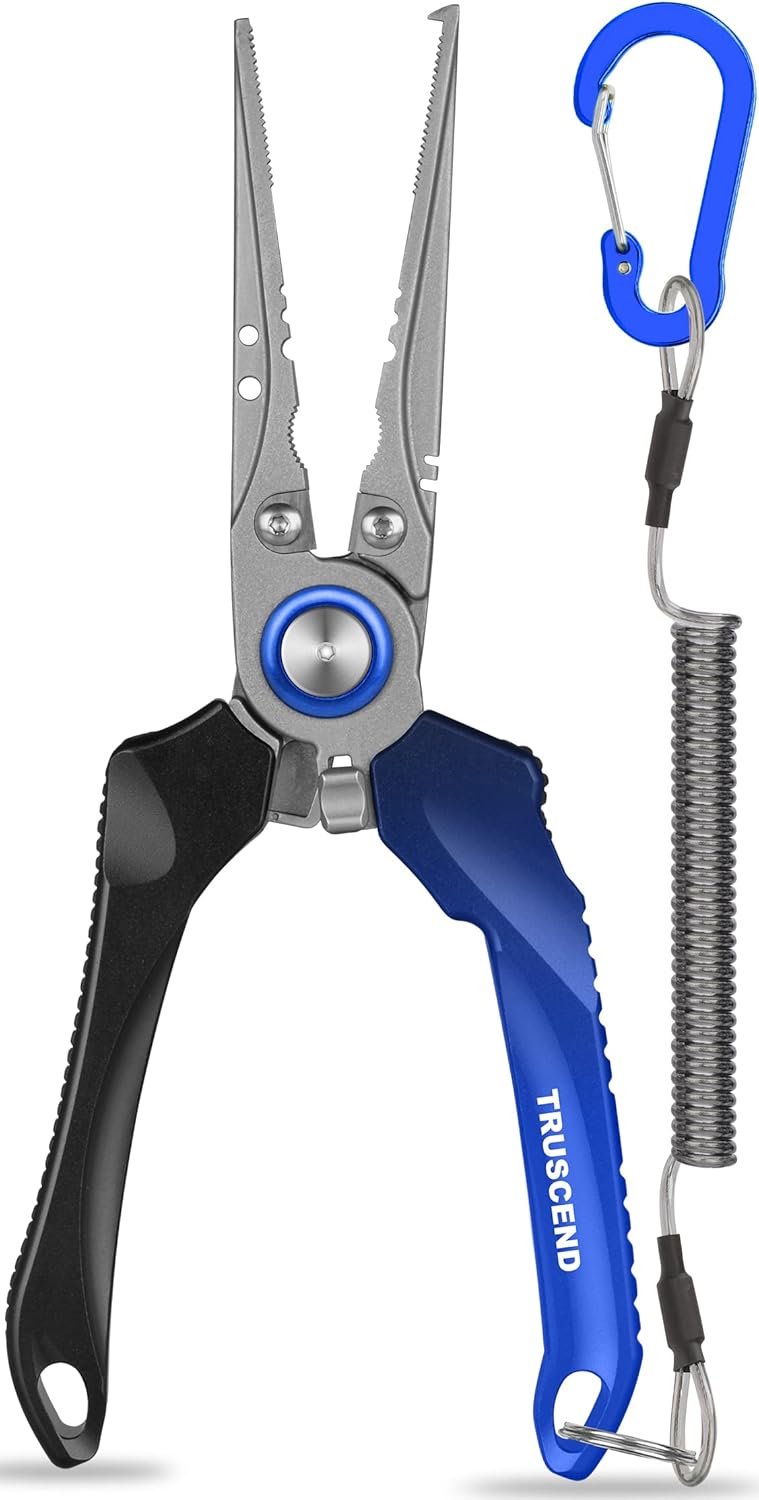 TRUSCEND Lockable Handy Fishing Pliers with Innovative Ergonomic Handle, Saltwater Corrosion Resistant Teflon Coated Fishing Tool, Multi-Function Fishing Gear with Mo-V Cutter, Amazing Fishing Gift - PuriLite