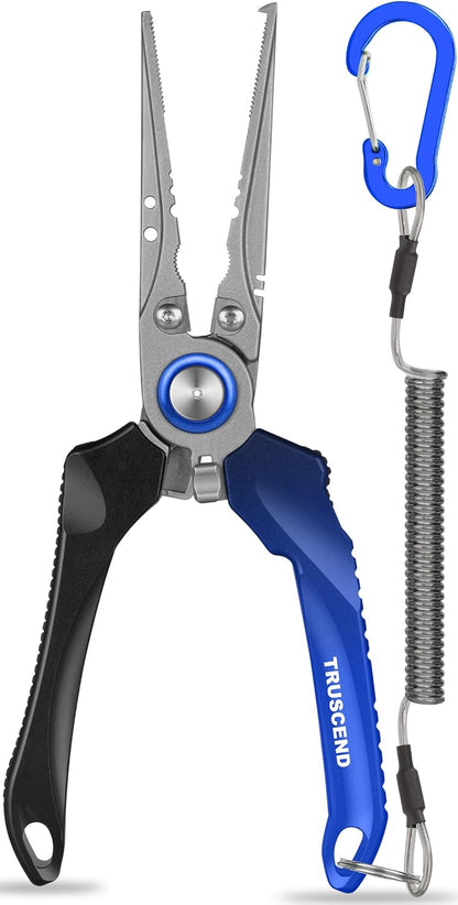 TRUSCEND Lockable Handy Fishing Pliers with Innovative Ergonomic Handle, Saltwater Corrosion Resistant Teflon Coated Fishing Tool, Multi-Function Fishing Gear with Mo-V Cutter, Amazing Fishing Gift - PuriLite
