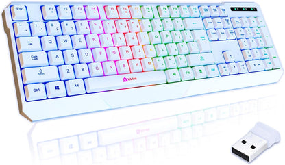 KLIM  Chroma Wireless Gaming Keyboard RGB New - Long-Lasting Rechargeable Battery - Quick and Quiet Typing - Water Resistant Backlit Wireless Keyboard for PC PS5 PS4 Mac - Black - PuriLite