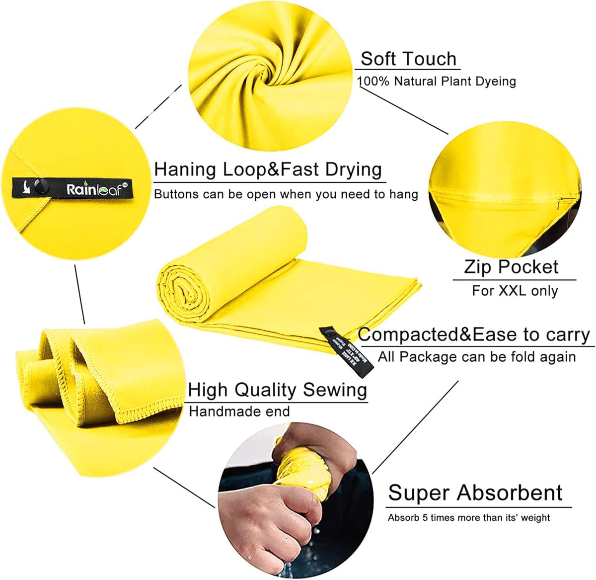 Rainleaf Microfiber Towel Perfect Travel & Gym & Camping Towel. Quick Dry - Super Absorbent - Ultra Compact - Lightweight. Suitable for Trip, Beach, Shower, Backpacking, Pool - PuriLite