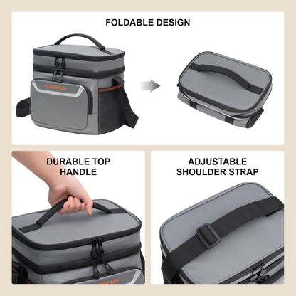 EVERFUN Cooler Bag Insulated Beach Cooler Lunch Bag Box for Men Women Dual Compartments Collapsible Waterproof Leak-Proof for Travel Work Picnic - PuriLite