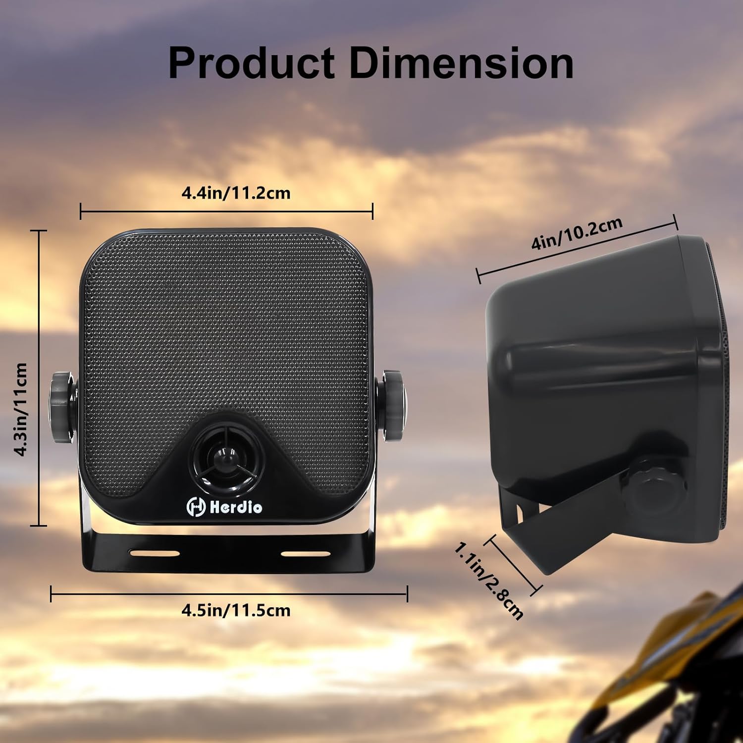 Herdio 4 Inches Heavy Duty Waterproof Boat Marine Box Outdoor Speakers Surface Mounted for Skid Steer ATV UTV RZR RV Golf Cart Tractor Powersports Boat Truck Jeep(4 Black Speakers) - PuriLite