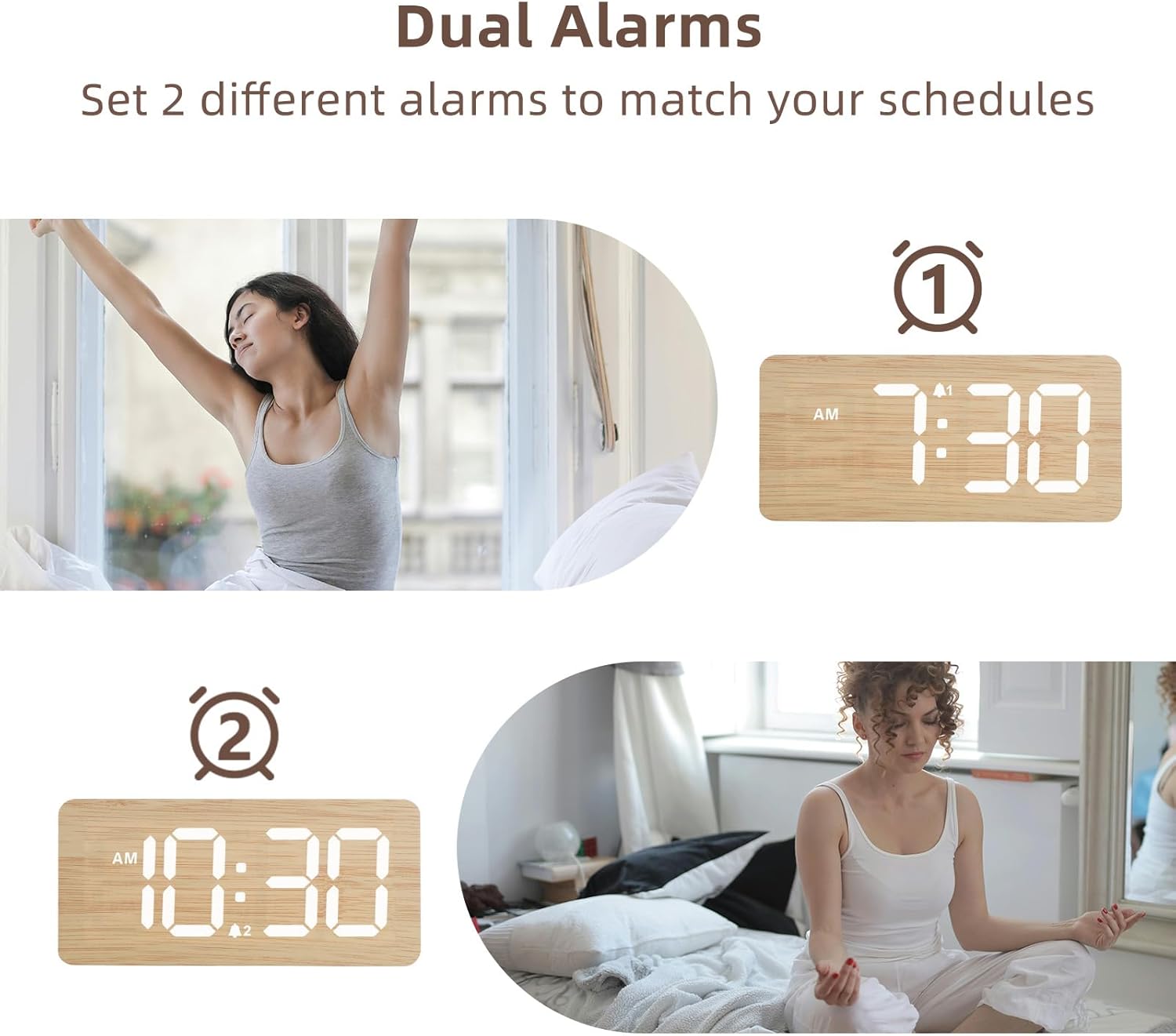 Purilite Select Wooden Digital Alarm Clock with Large LED Display - PuriLite