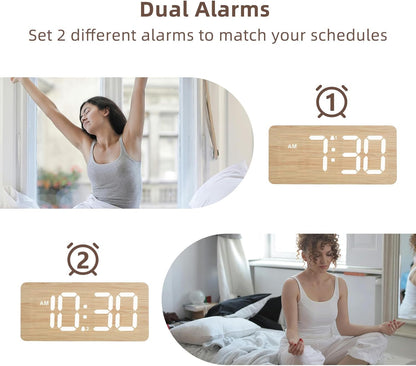 Purilite Select Wooden Digital Alarm Clock with Large LED Display - PuriLite