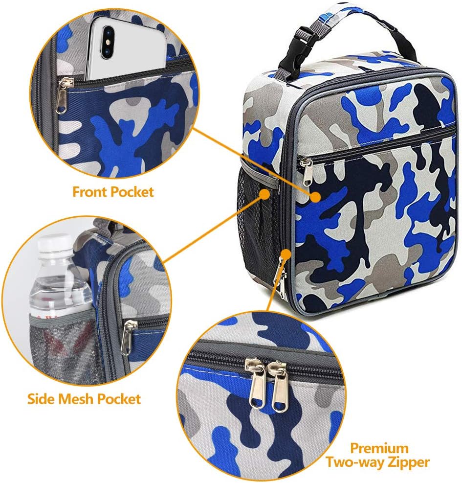 Insulated Lunch Bag, Leakproof Portable Lunch Box for Women Men Boys Girls, Large Capacity Cooler Bag with Handle and Bottle Pocket for Office School Camping Hiking Outdoor Beach Picnic (Black) - PuriLite