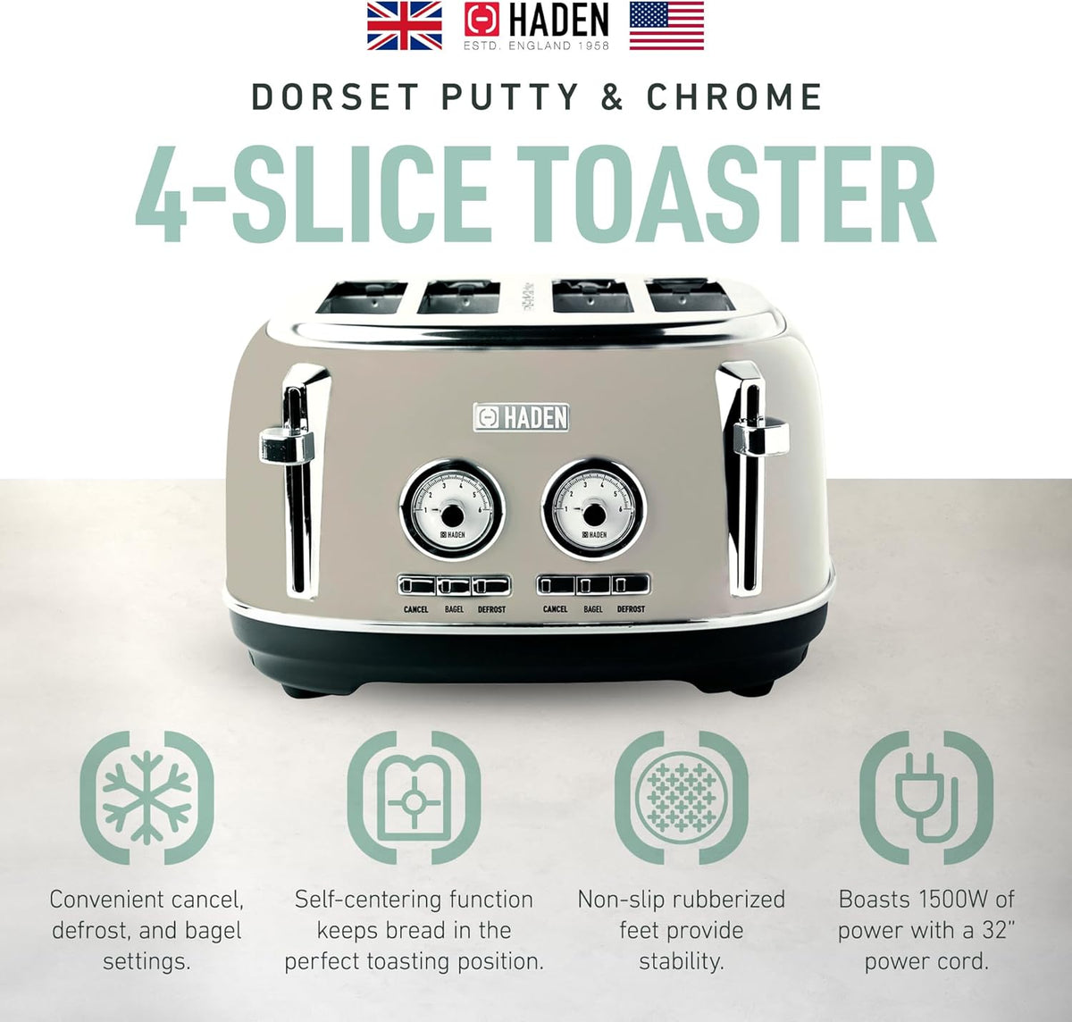 Haden Dorset 75083 Stainless Steel 1500W Retro Toaster 4 Slice Wide Slot w/Removable Crumb Tray and Settings, Black/Copper Toasters w/Adjustable Browning Control, Smart Toaster - PuriLite