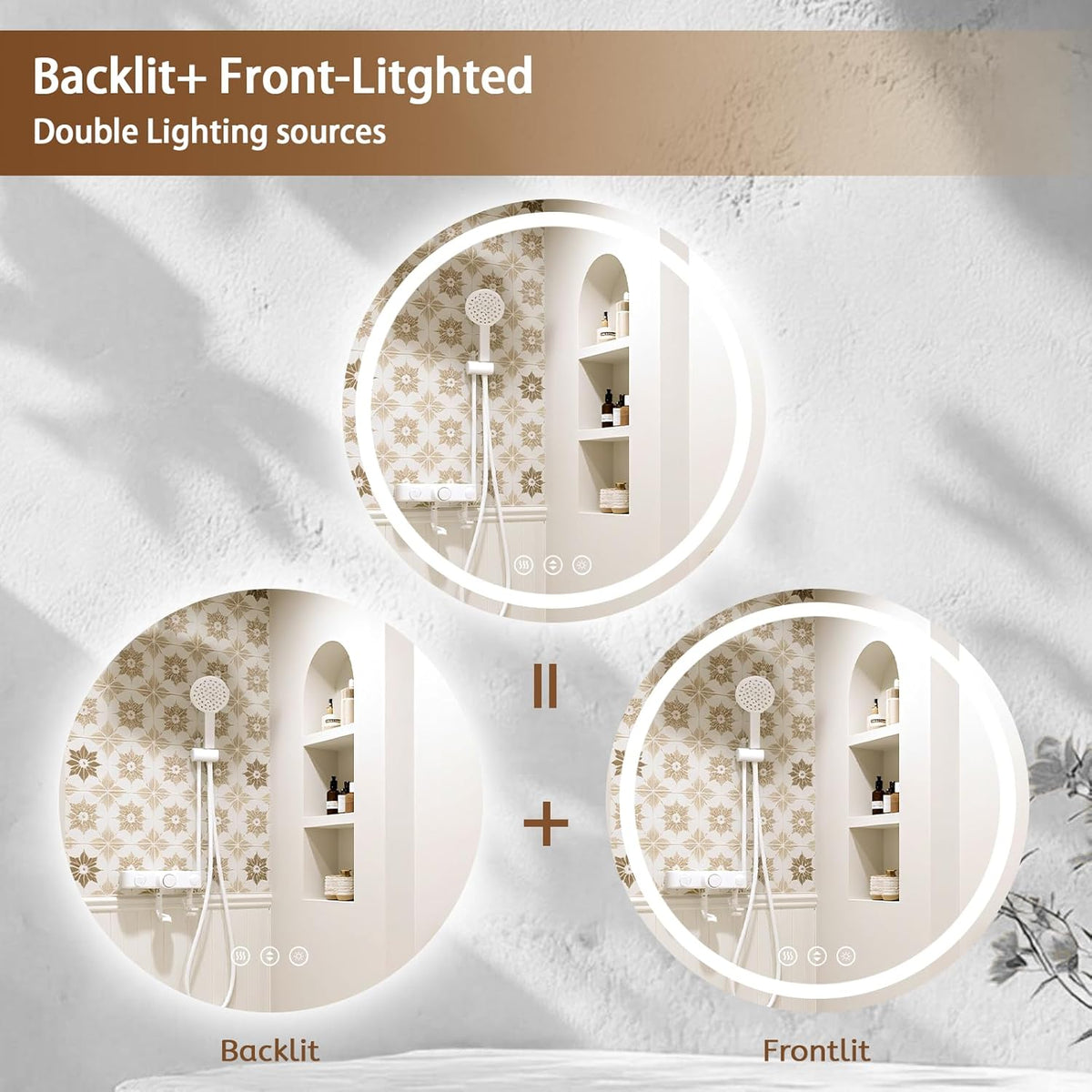 Lmsedf 24" x 32"Rectangle LED Bathroom Mirror with Lights, Backlit & Front Lighted, Wall-Mounted Vanity Mirror 3000K/4000K/6000K, Memory Functions, Anti-Fog, Dimmable Smart Mirror - PuriLite