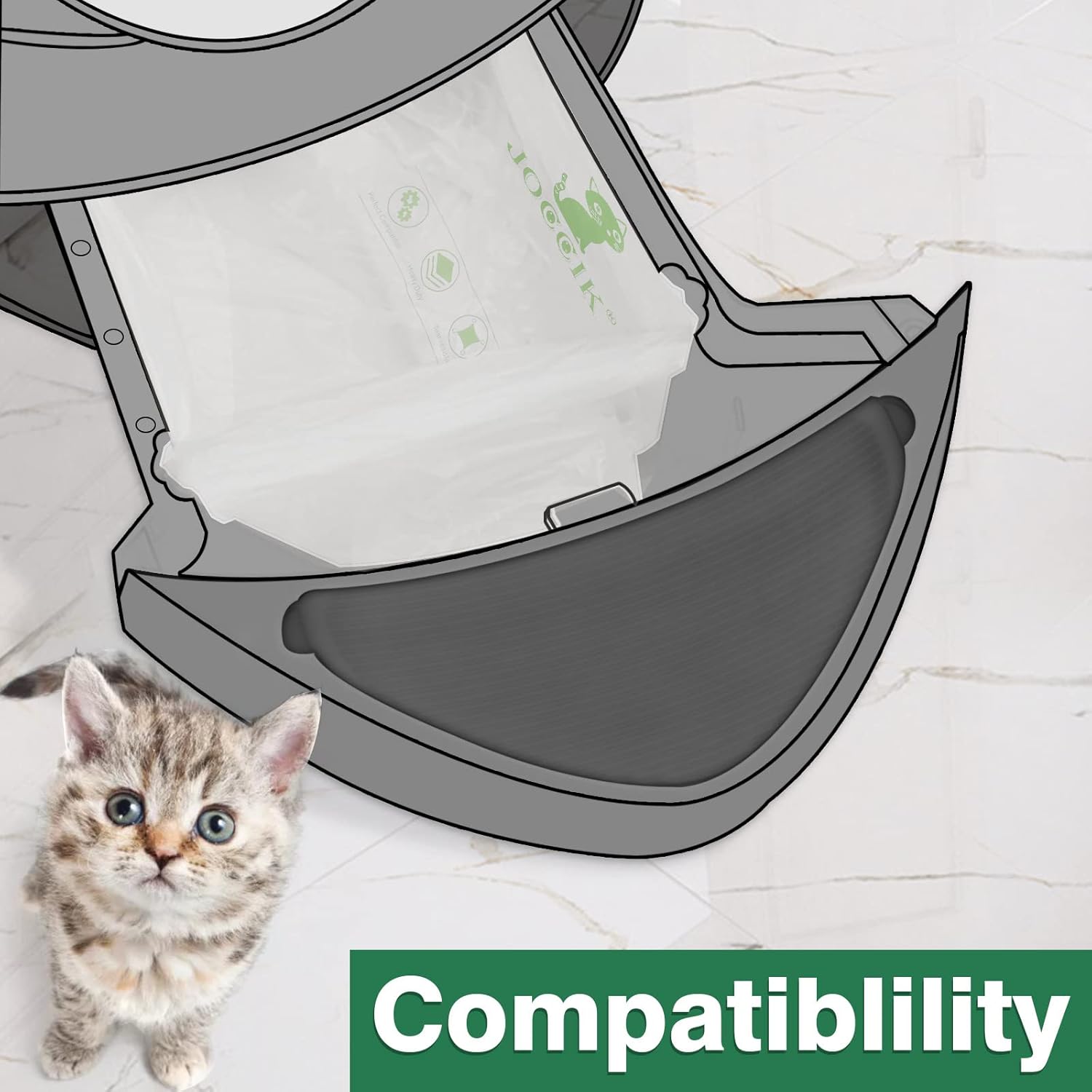 Cat Litter Box Liner Bags Compatible with Self-Cleaning Litter Box Robot 100 Pack, Waste Drawer Liners Heavy Duty White 9-11 Gallons Replacement Bags - PuriLite