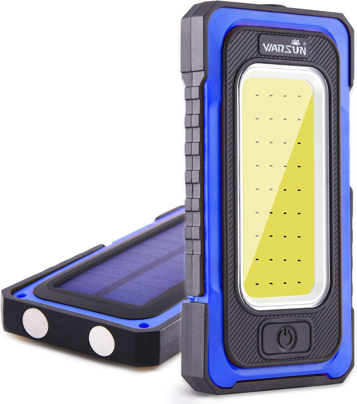 WARSUN Led Work Light Rechargeable, Portable Magnetic Work Light, LED Flood Light Waterproof for Outdoor Camping Hiking Emergency Car Repairing (USB + Solar Charging, Blue) - PuriLite