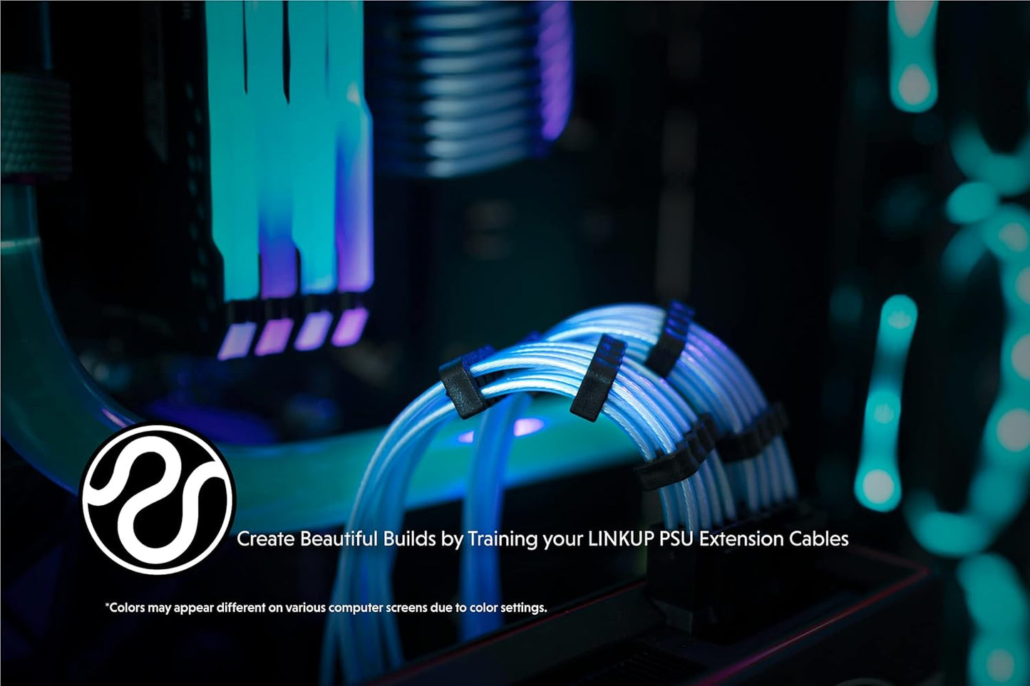 LINKUP - 30cm Super Soft and Flexible PSU Cable Extension Sleeved Custom Mod GPU PC Braided w/Comb Kit | 1 x 24 P (20+4) | 2 x 8 P (4+4) CPU | 2 x 8 P (6+2) GPU Set | 300mm - Blackgreen - PuriLite