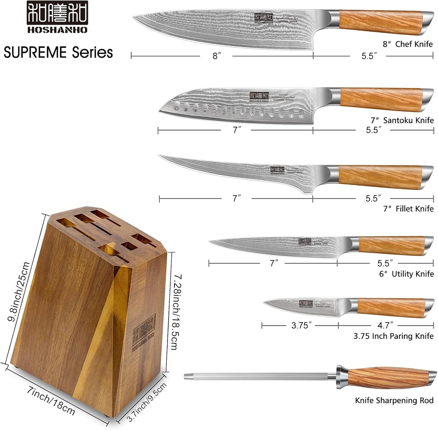 HOSHANHO Damascus Fillet Knife 7 Inch, Professional VG-10 Super Steel Boning Knife, Ultra Sharp Fish Knife with Ergonomic Handle - PuriLite