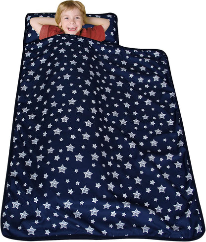 Toddler Nap Mat with Pillow and Fleece Minky Blanket, Kids Sleeping Bag Lightweight and Soft Perfect for Kids Preschool, Daycare, Travel Sleeping Bag Boys and Girls, Fit Standard Cot - PuriLite