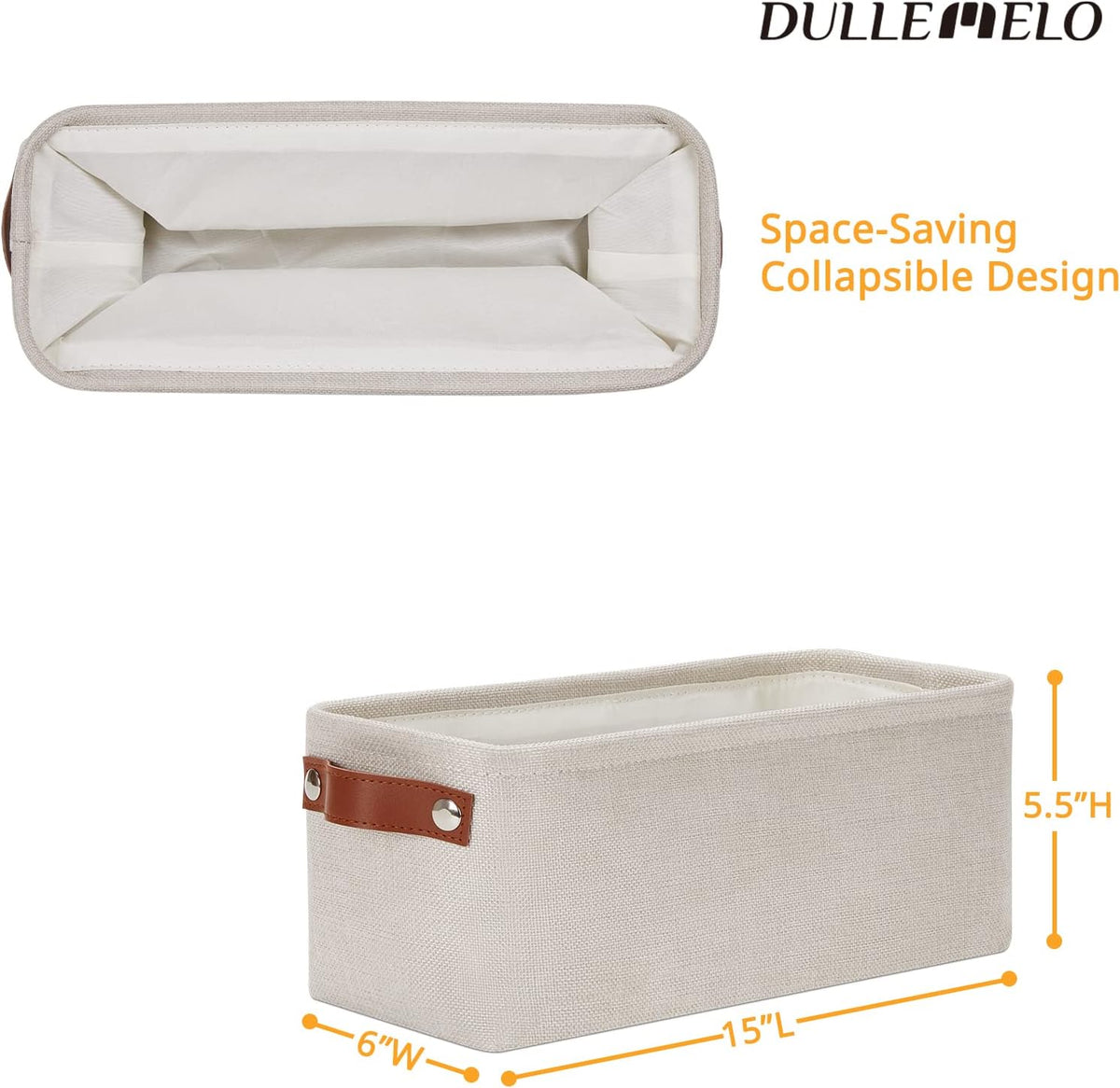 DULLEMELO Storage Baskets for Shelves, Fabric Collapsible Rectangular Storage Bins for Shelves, Closets, Nursery, Home, Office, Empty Gift Baskets (White&Teal) - PuriLite